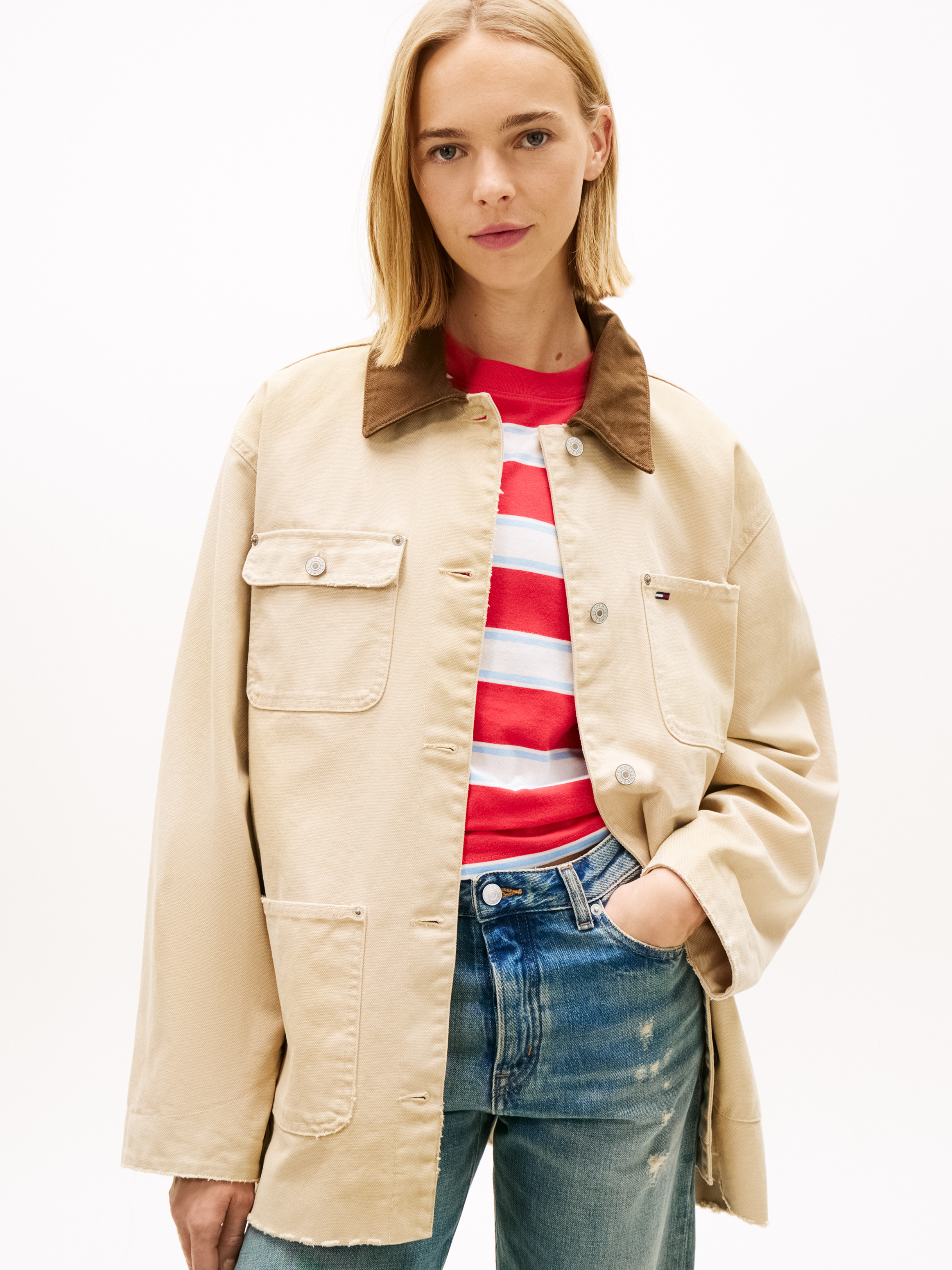 ジャケット・アウター BEIGE X DENIM OVERSIZED coat J.K.T Oversized Denim Chore Jacket | Coats & Jackets | Tommy Jeans