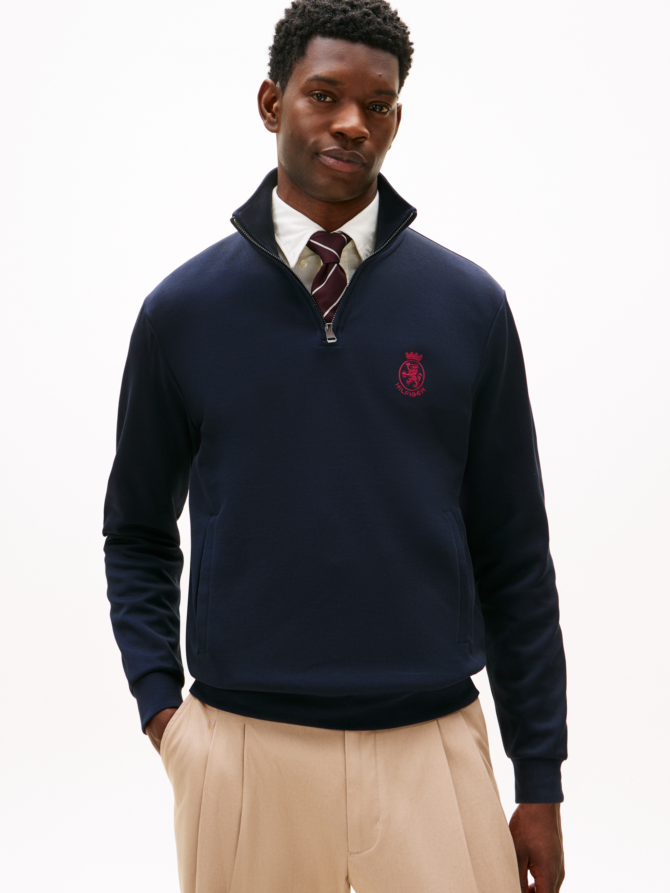 Pure Lambswool Cable Knit Quarter-Zip Jumper | Knitwear | Tommy